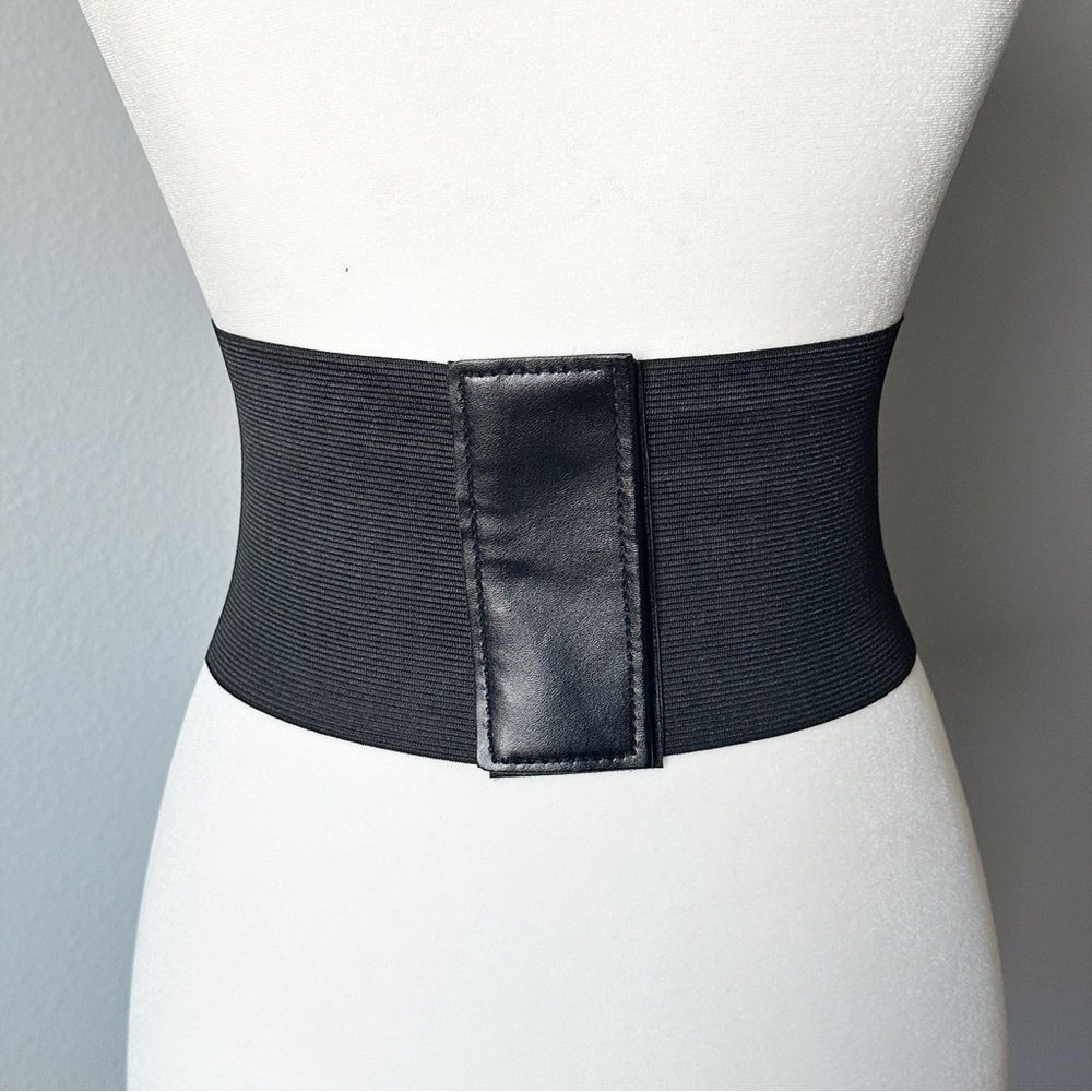 Corset Style Rose Embroidered Black Faux Leather Wide Waist Belt Lace Up Front - Picture 5 of 10